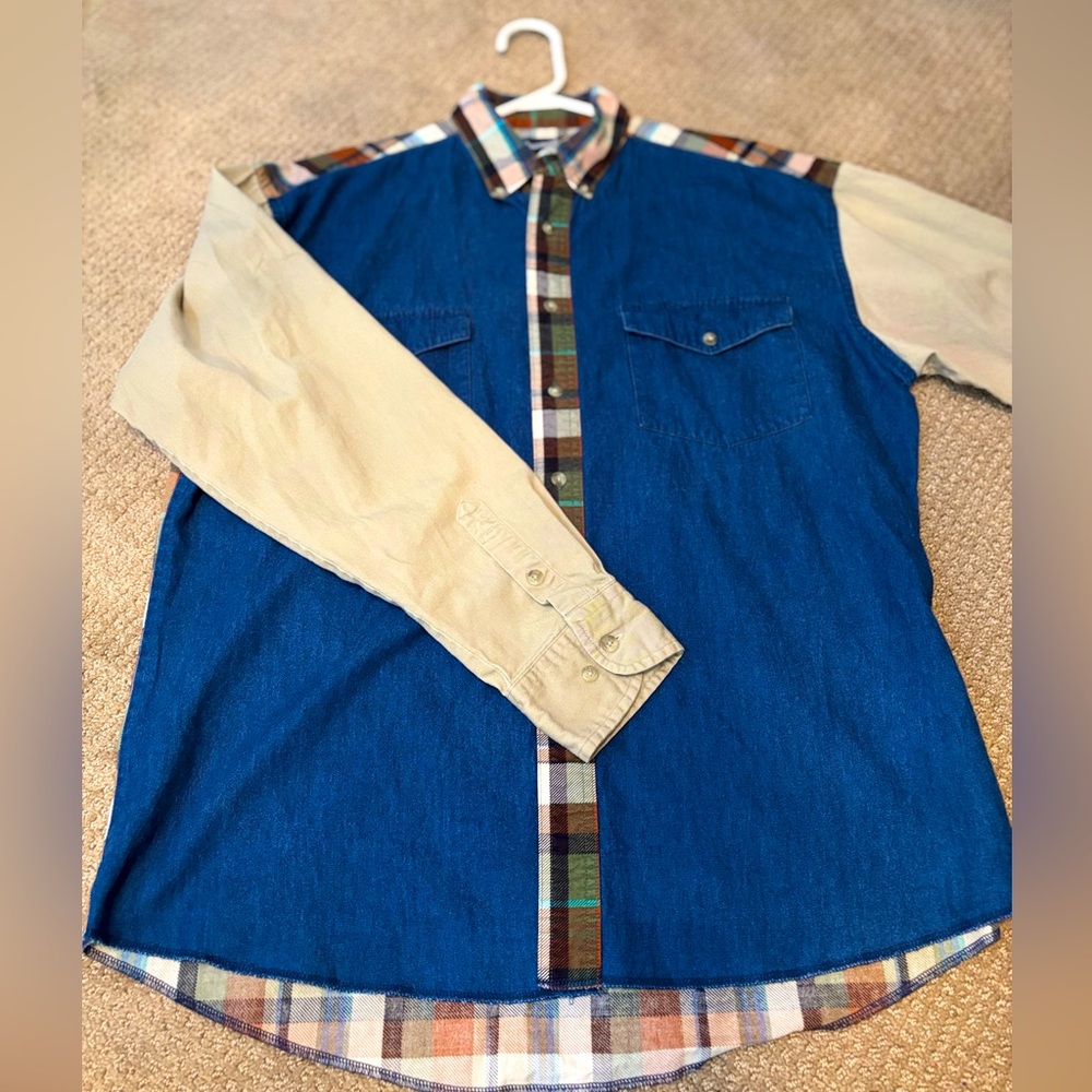 Vintage Wrangler Western Plaid and Denim Button Down 💯 cotton Size 36/165